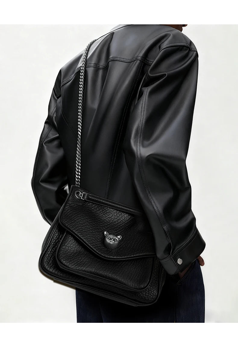 BAFELLI Chained Genuine Leather Satchel Bag