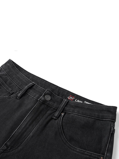 SIMWOOD 2026 Autumn New Loose Straight 13oz Elastic Fabric Jeans Men Washed Vintgae Basic Black Denim Trousers