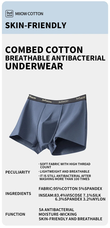 MiiOW 3Pcs Men's Antibacterial Boxer Underwear - Cotton Breathable Mesh Crotch Plus Size Boxershorts - ShopHub