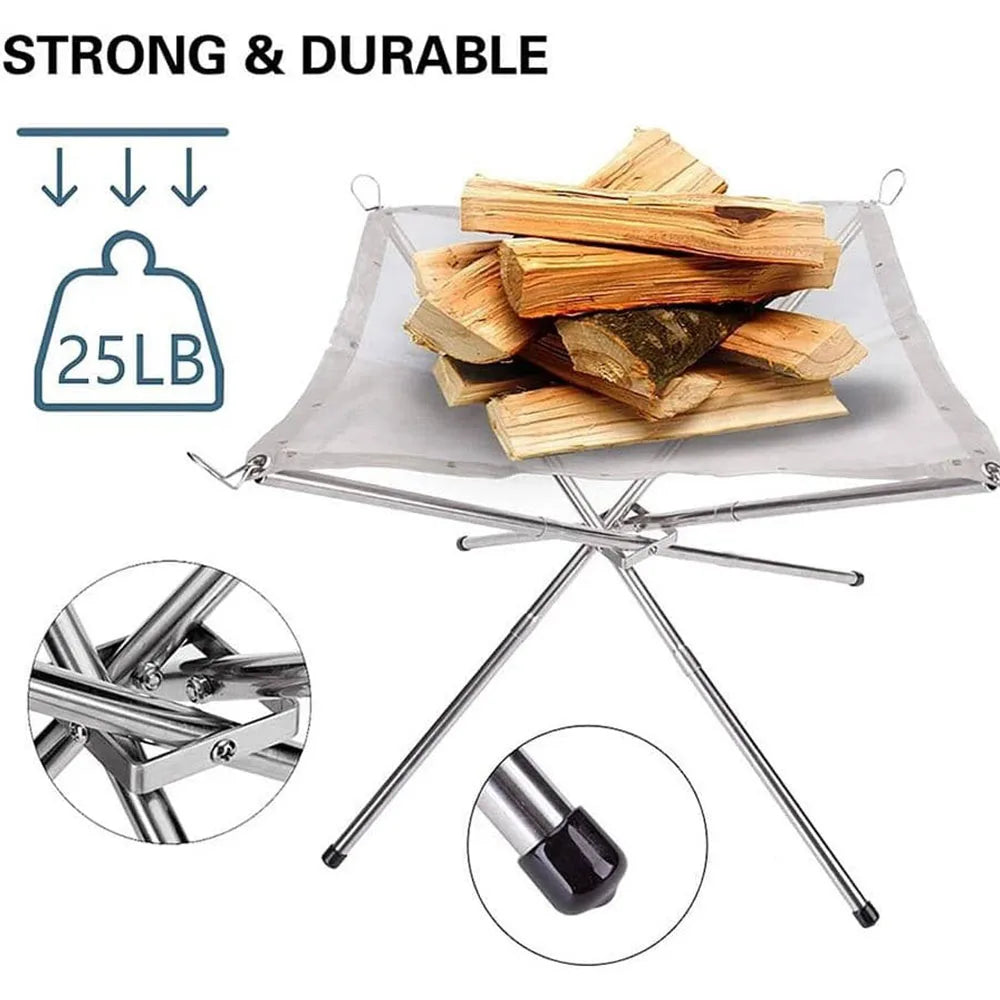 Stainless Steel Foldable Camping Fire Pit & BBQ Rack Habicare
