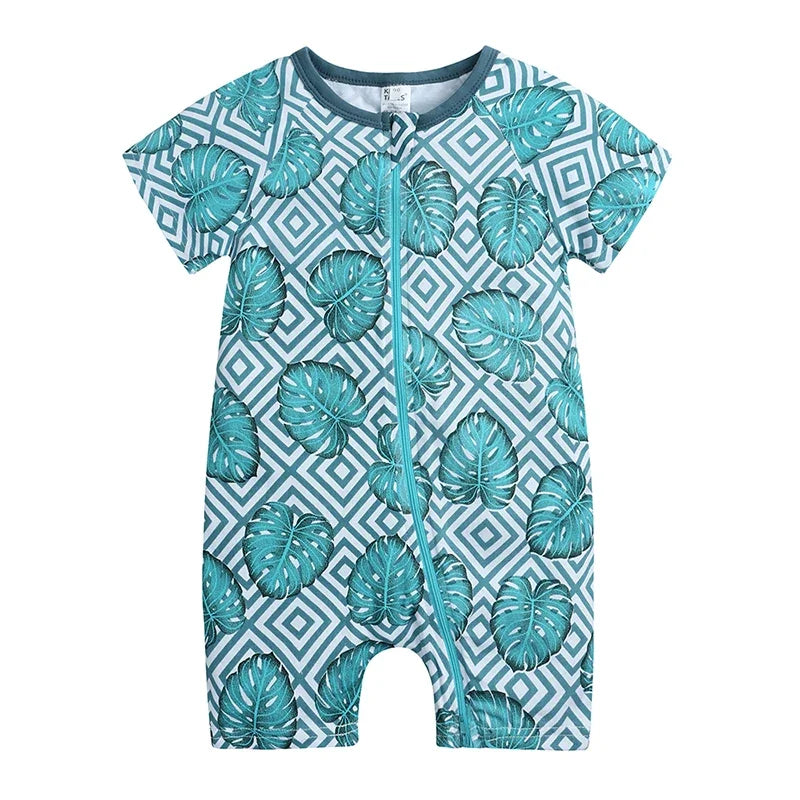 Kids Tales Summer Sprout Cotton-Stretch Double-Zip Romper