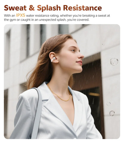 QCY CT06 Open Ear Wireless Earbuds with 4-Mic Calls and Bass Boost - Bluetooth 6.0 Clip-On Sports Headphones with 35 Hours Playtime - ShopHub