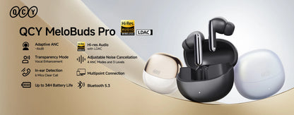 QCY MeloBuds Pro ANC Earphones with 46dB Hybrid ANC, 6 Mics, Hi-Res LDAC, and 34H Playtime - ShopHub