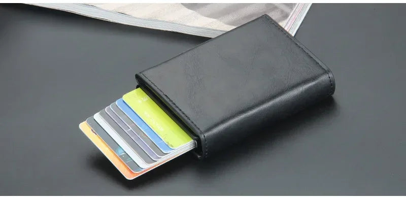 Magnetic RFID Blocking Credit Card Holder Men Wallets Anti Theft Aluminum Metal Pu Leather Small Pop Up Wallet Cardholder Case