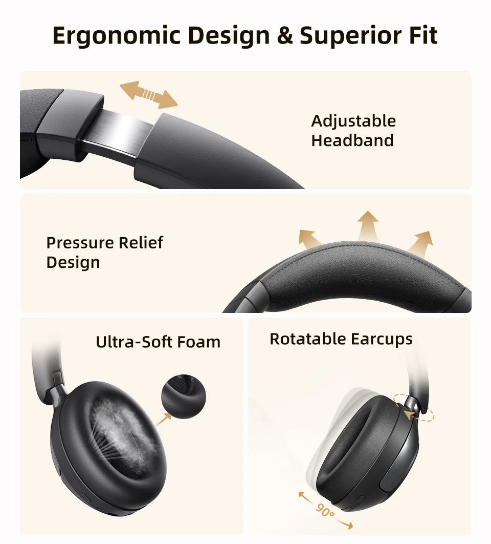 QCY H3 PRO ANC Bluetooth Headphones with 50dB Active Noise Cancelling and 55H Playtime - ShopHub