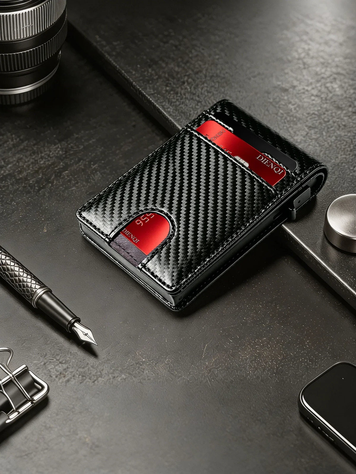 Carbon Fiber Wallet Magnetic Card Holder RFID Automatic Pop Up Case Id Bank Credit Cardholder Money Bag Bifold Wallets for Men