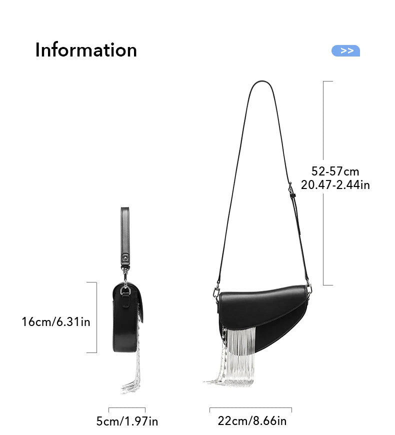 BAFELLI Tassel Genuine Leather Saddle Bag