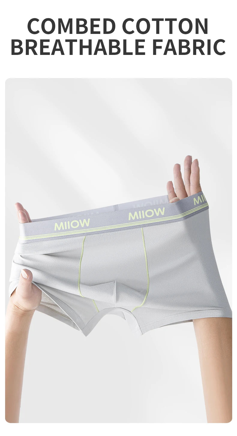 MiiOW Combed Cotton Men's Boxers - 40S Antibacterial Breathable Underwear 7A Soft Boxershorts - ShopHub