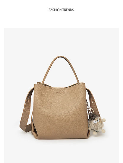 FOXER Soft Leather Bucket Bag for Women Simple Genuine Leather Shoulder Bag Female Casual Handbag Daily Work Crossbody Purse