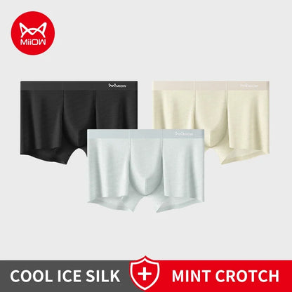 MiiOW Silky Ice Silk Men's Underwear - 3Pcs Antibacterial Seamless Breathable Boxers - ShopHub
