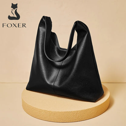FOXER Minimalism Split Leather Women Shoulder Underarm Bag 2026 New Solid Casual Hobo Bag Female Daliy Tote Bag Purse