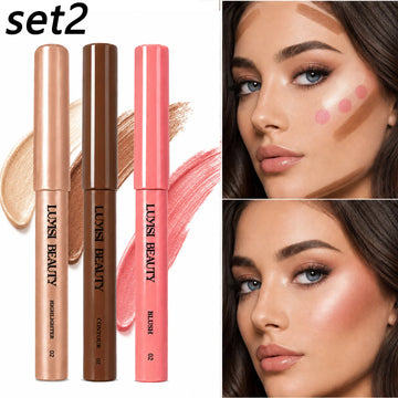 Set of three ShopHub NZ face makeup pens, versatile makeup tools for contouring, highlighting, and defining facial features.