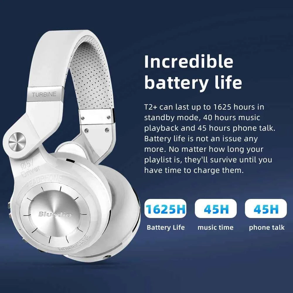 Bludio T2 Plus Headset - Foldable Wired & Wireless Headphones with FM Radio and 32G TF Card Support for Travel, Work, and Music
