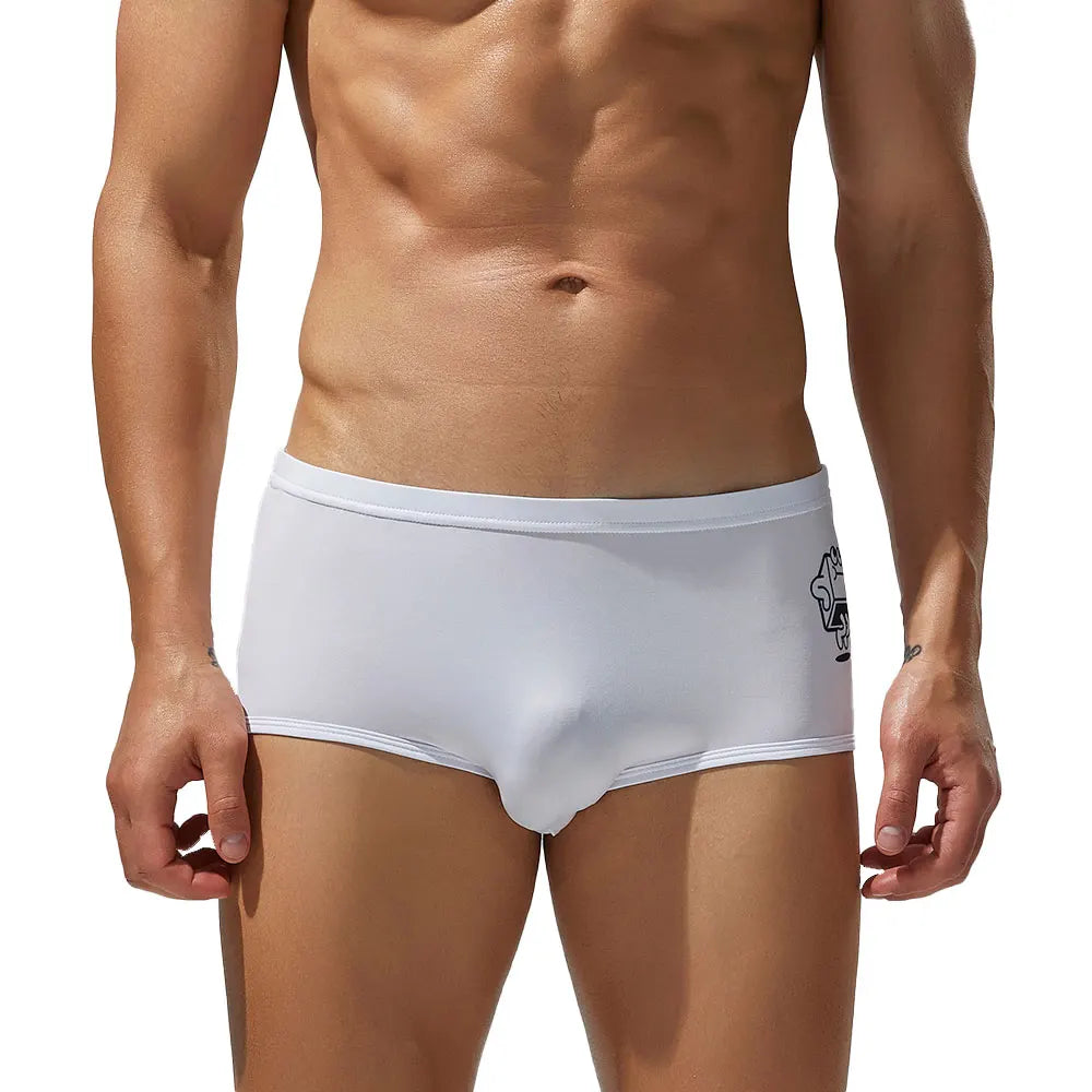 SEOBEAN Men's Low Waist Ice Silk Underwear Sexy Cartoon Pattern Half Hollow Flat Corner Briefs Youth Four Corners