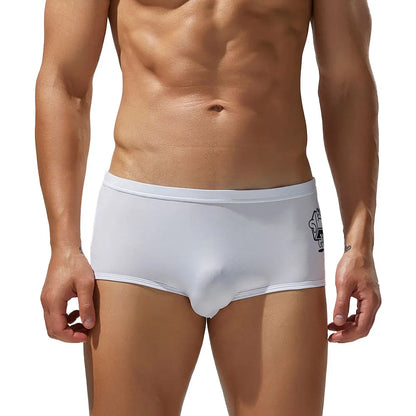 SEOBEAN Men's Low Waist Ice Silk Underwear Sexy Cartoon Pattern Half Hollow Flat Corner Briefs Youth Four Corners