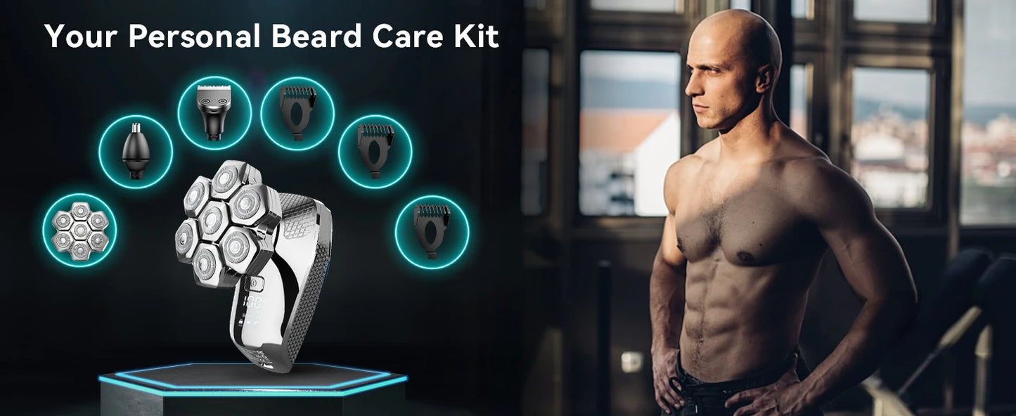 KENSEN 5 in 1 Electric Head Shaver Magnetic 7D Floating Blade
