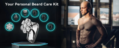 KENSEN 5 in 1 Electric Head Shaver Magnetic 7D Floating Blade