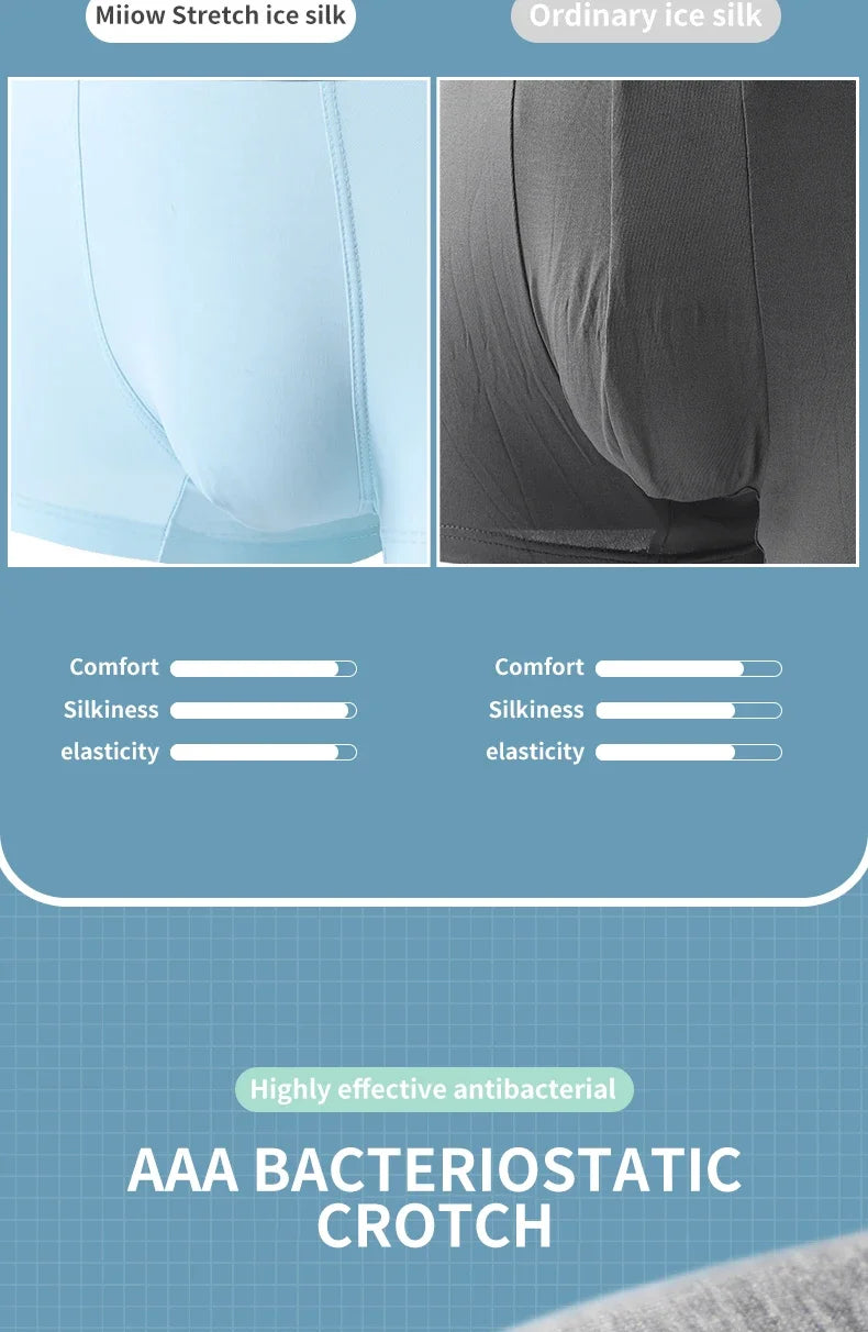 MiiOW Ice Silk Men Underwear - 3Pcs Breathable Boxer Shorts - ShopHub