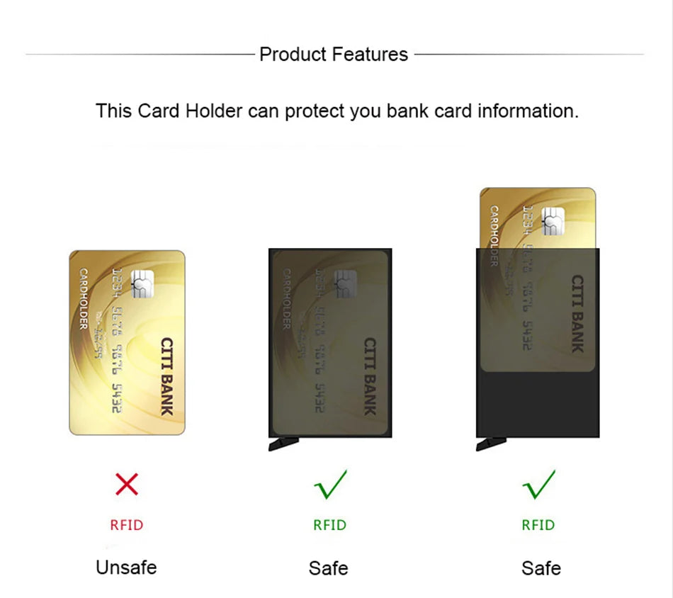 DIENQI Anti Rfid ID Card Holder Case Men Leather Metal Wallet Male Coin Purse Women Mini Carbon Credit Card Holder With Zipper