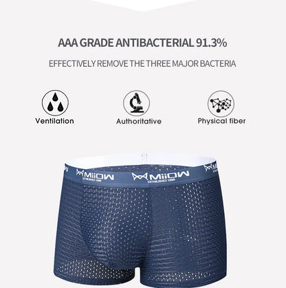 MiiOW Ice Silk Men Underwear - 3Pcs Sexy Mesh Breathable Boxer Shorts - ShopHub