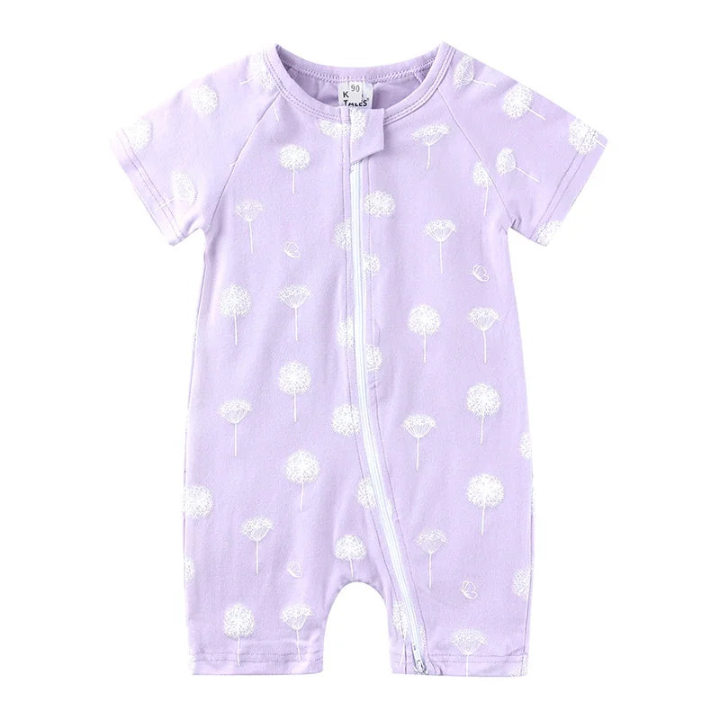 Kids Tales Summer Sprout Cotton-Stretch Double-Zip Romper