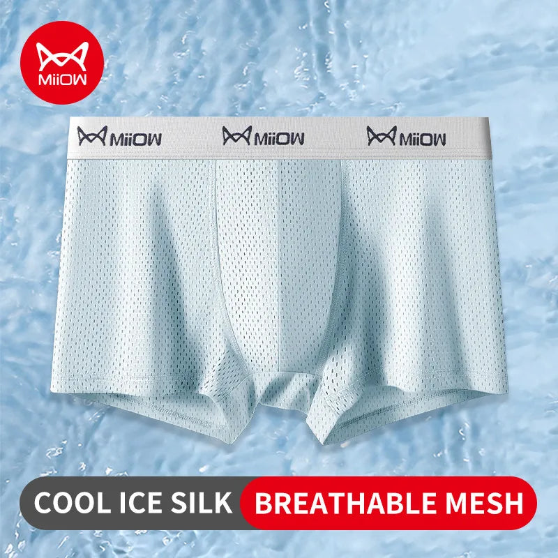 MiiOW Ice Silk Men's Underwear - 3Pcs Breathable Mesh Antibacterial Boxer Briefs - ShopHub