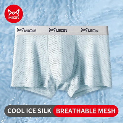 MiiOW Ice Silk Men's Underwear - 3Pcs Breathable Mesh Antibacterial Boxer Briefs - ShopHub