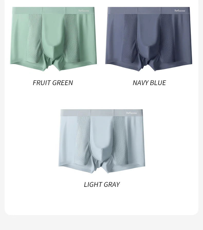 MIIOW Men's Breathable Underwear Set - Ice Silk Mesh Antibacterial Cotton Crotch Seamless Boxers - ShopHub