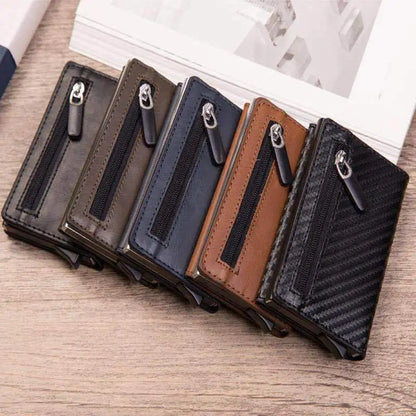 Anti Rfid Metal Business Card Holder Automatic Pop Up Case Men Trifold Coin Purse Small Carbon Visit Credit Cardholder for Men