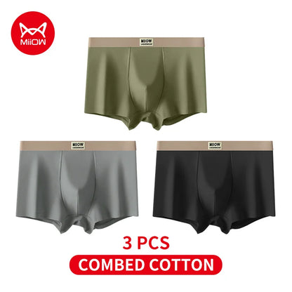 MiiOW 3Pcs Men's Cotton Underwear Antibacterial Breathable Crotch Soft Boxershorts - ShopHub