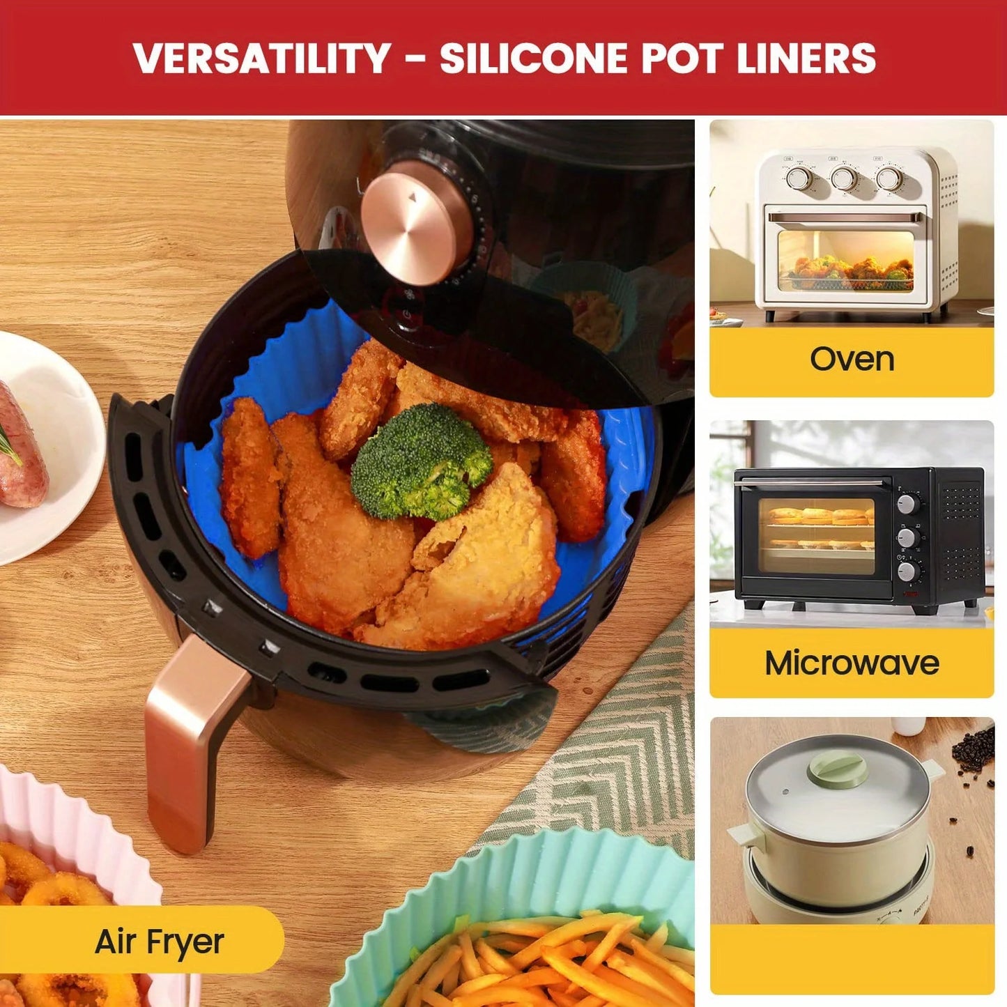 6PC Air Fryer Mats - 450°F Silicone Non-Stick Dual Texture - ShopHub