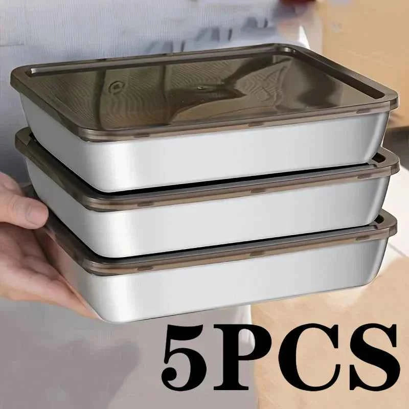 5pc Stainless Steel Food Storage Containers Set - Leak-Proof Lids, Dishwasher Safe for Sandwich/Fruits/Home/Party