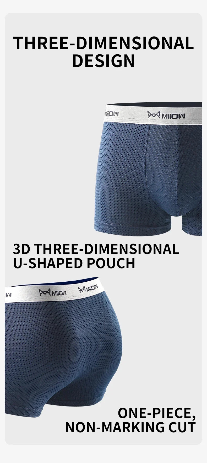 MiiOW Ice Silk Men's Underwear - 3Pcs Breathable Mesh Antibacterial Boxer Briefs - ShopHub