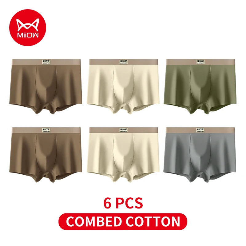 MiiOW 6Pcs Breathable Cotton Men's Underwear - Combed Cotton Antibacterial Boxer Briefs - ShopHub