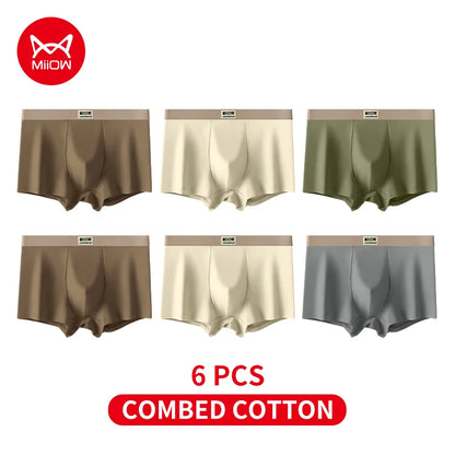 MiiOW 6Pcs Breathable Cotton Men's Underwear - Combed Cotton Antibacterial Boxer Briefs - ShopHub