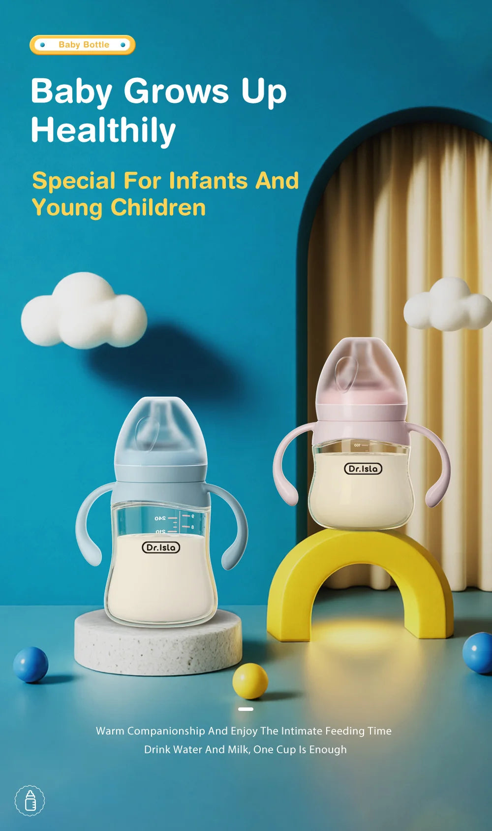 Dr.Isla Baby Bottle 160/240/300ml — Safe, Durable Feeding for Newborns to Toddlers