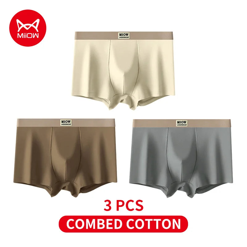 MiiOW 3Pcs Men's Cotton Underwear Antibacterial Breathable Crotch Soft Boxershorts - ShopHub