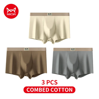 MiiOW 3Pcs Men's Cotton Underwear Antibacterial Breathable Crotch Soft Boxershorts - ShopHub