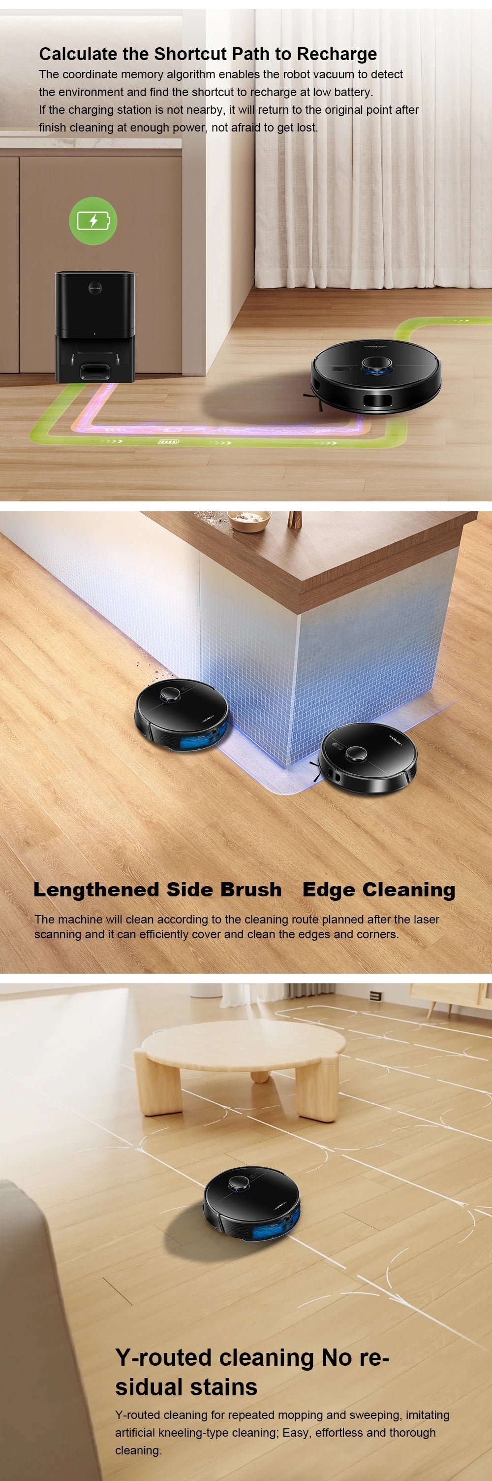 Liectroux M70 Pro robot vacuum cleaner and mop on hardwood floor, with sleek design and detachable dustbin.