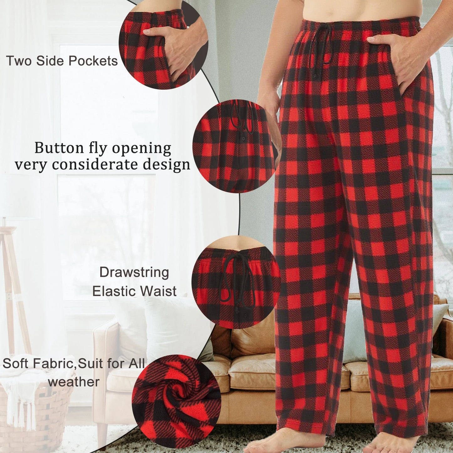 Cozy Comfort: Big & Tall Mens Pajama Pants - 2 Pack Fleece Plaid Loungewear