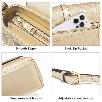 FOXER Split Leather Women's Shoulder Bag Luxury Female Crossbody Bag Fashion Monogram Gold Embossing Bag for Commute & Travel
