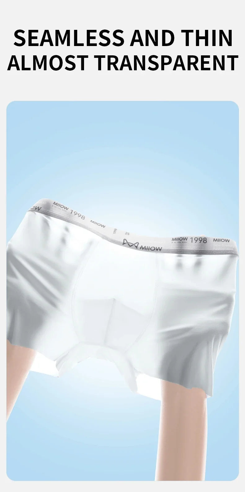 MiiOW Ice Silk Men Underwear - 3Pcs Ultra-thin Breathable Antibacterial Boxer Shorts - ShopHub
