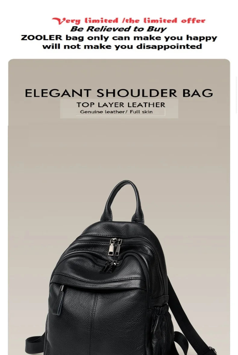 ZOOLER First Layer Genuine Leather Women Leather Backpack Black Travel Computer School Bags College Girl Hot#SC1728