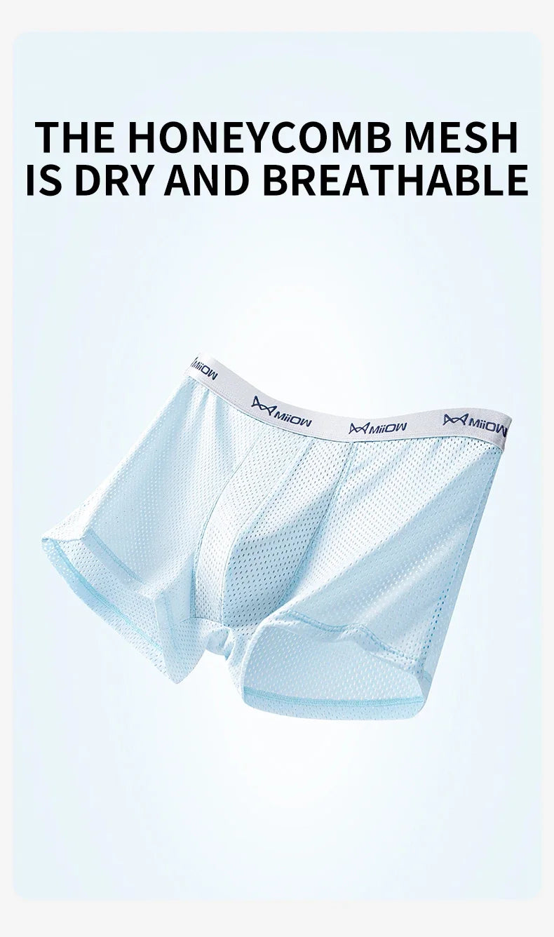 MiiOW Ice Silk Men's Underwear - 3Pcs Breathable Mesh Antibacterial Boxer Briefs - ShopHub