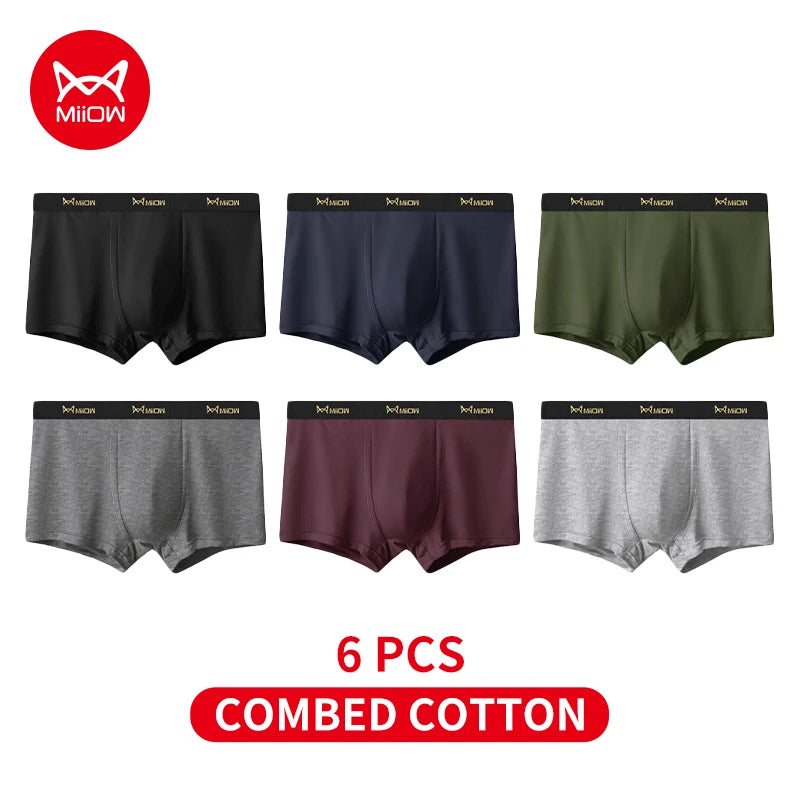 MiiOW 6Pcs Men's Cotton Underwear - Soft Antibacterial Breathable Boxer Briefs with Cotton Crotch - ShopHub