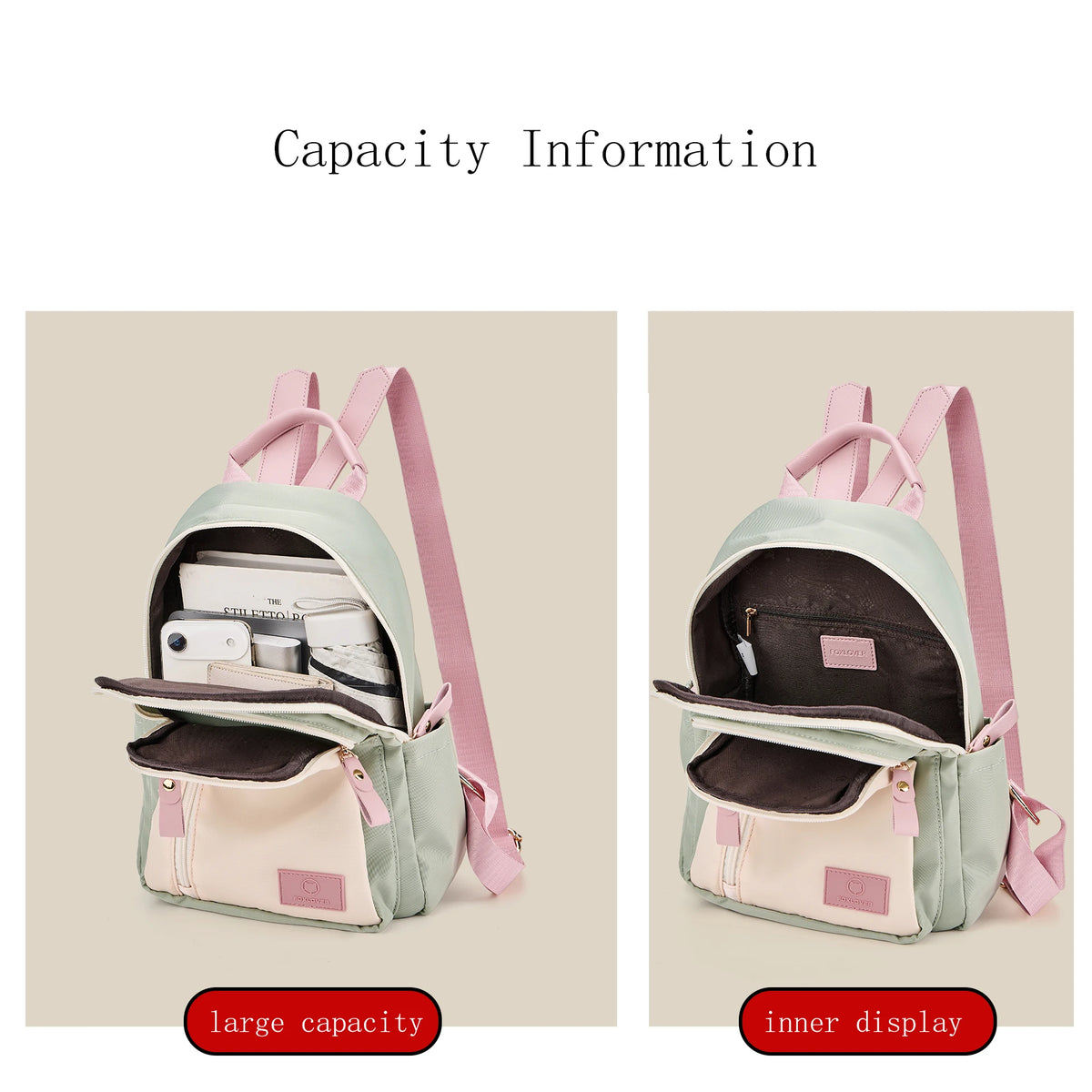 FOXER Women Fabric Backpack Lightweight Travel Shoulder Bag Ladies Multi‑pocket School Bag Casual Daily Female Rucksack