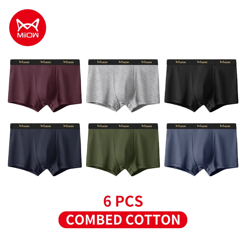 MiiOW 6Pcs Men's Cotton Underwear - Soft Antibacterial Breathable Boxer Briefs with Cotton Crotch - ShopHub