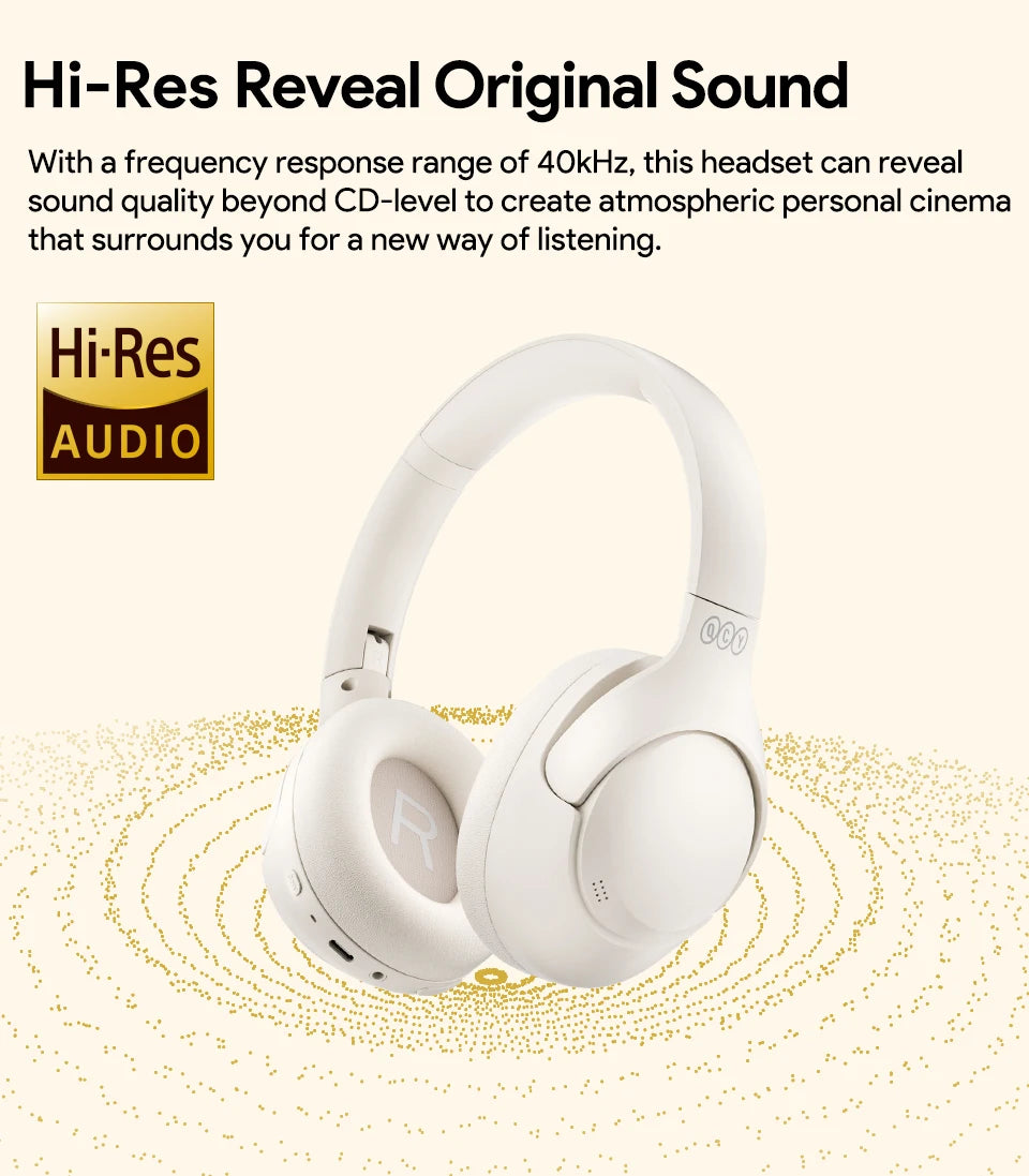 QCY H3 Wireless Headphones with Hybrid Active Noise Cancellation and 60Hrs Playtime, Hi-Res Audio, Bluetooth 5.4 Over Ear Design - ShopHub