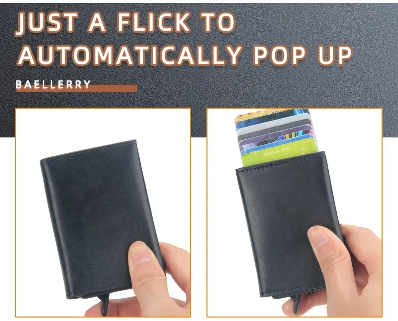 Magnetic RFID Blocking Credit Card Holder Men Wallets Anti Theft Aluminum Metal Pu Leather Small Pop Up Wallet Cardholder Case