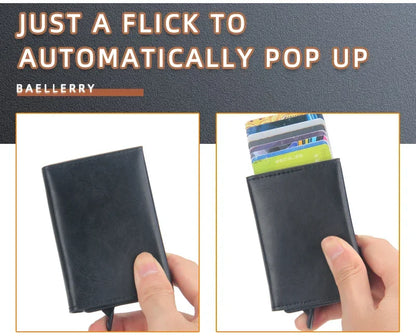 Magnetic RFID Blocking Credit Card Holder Men Wallets Anti Theft Aluminum Metal Pu Leather Small Pop Up Wallet Cardholder Case